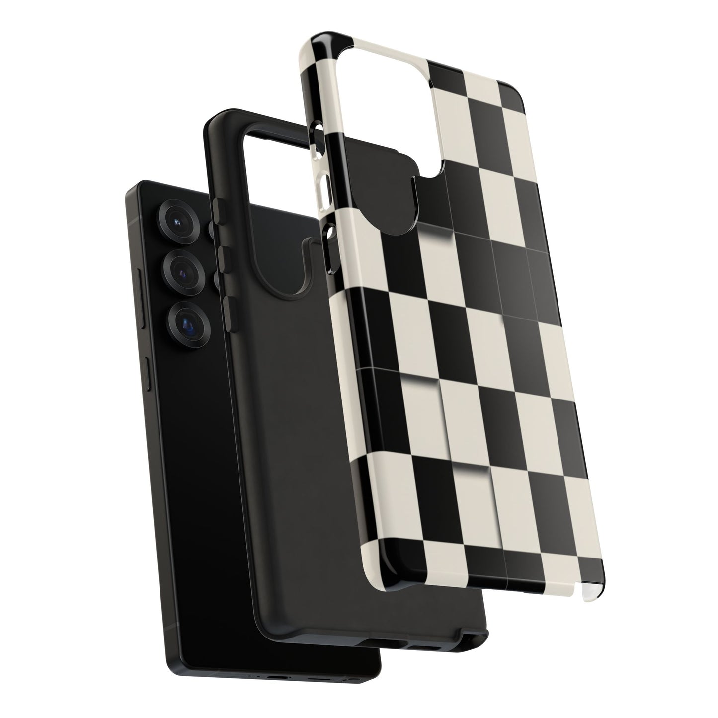 Checkerboard Tough Phone Case — Classic Black & Cream Grid Protective Cover