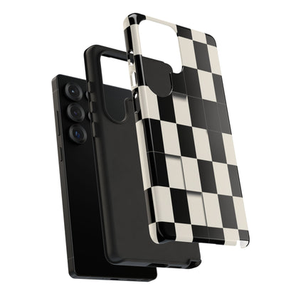 Checkerboard Tough Phone Case — Classic Black & Cream Grid Protective Cover