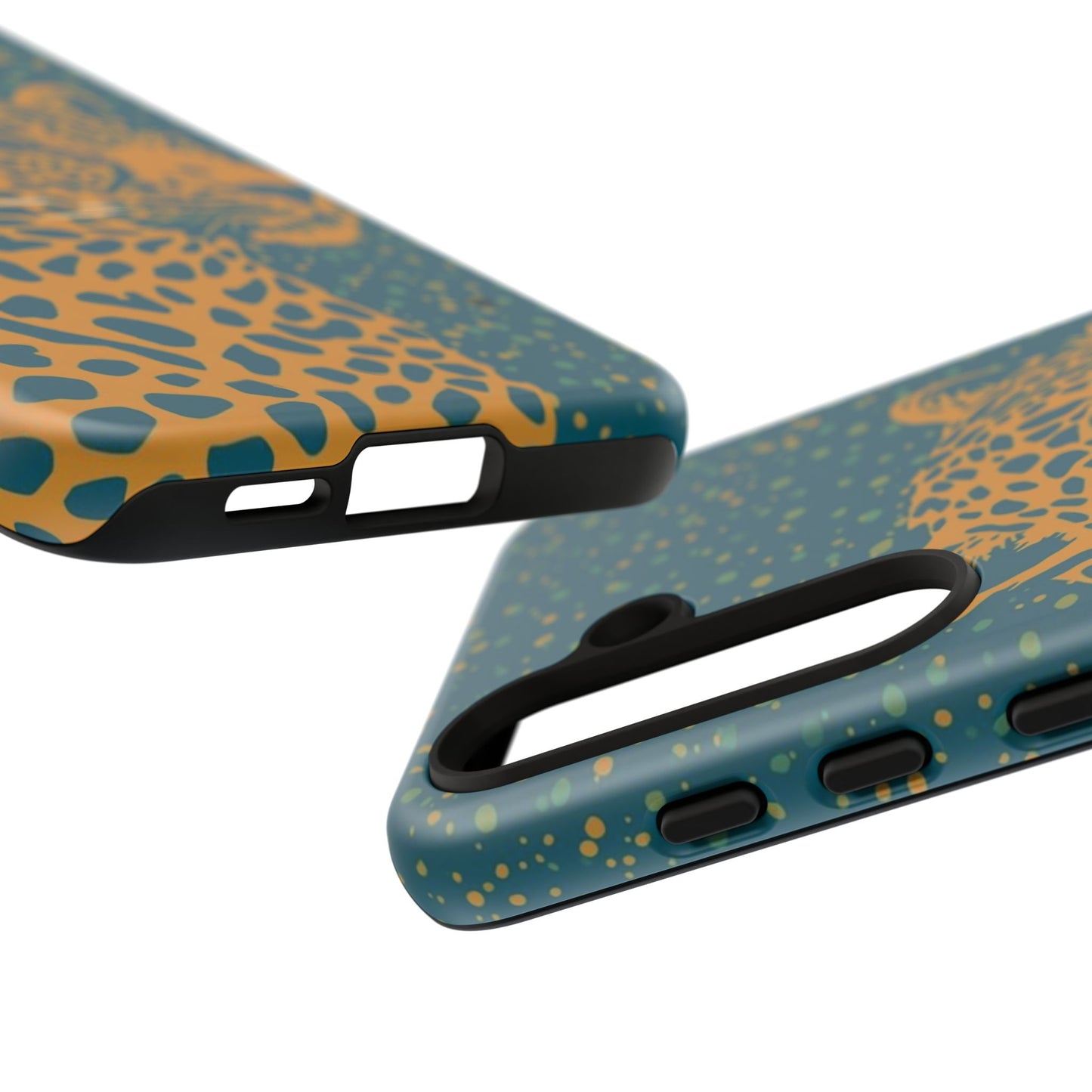 Leopard Print Tough Phone Case — Gold Panther on Teal, Protective iPhone Cover