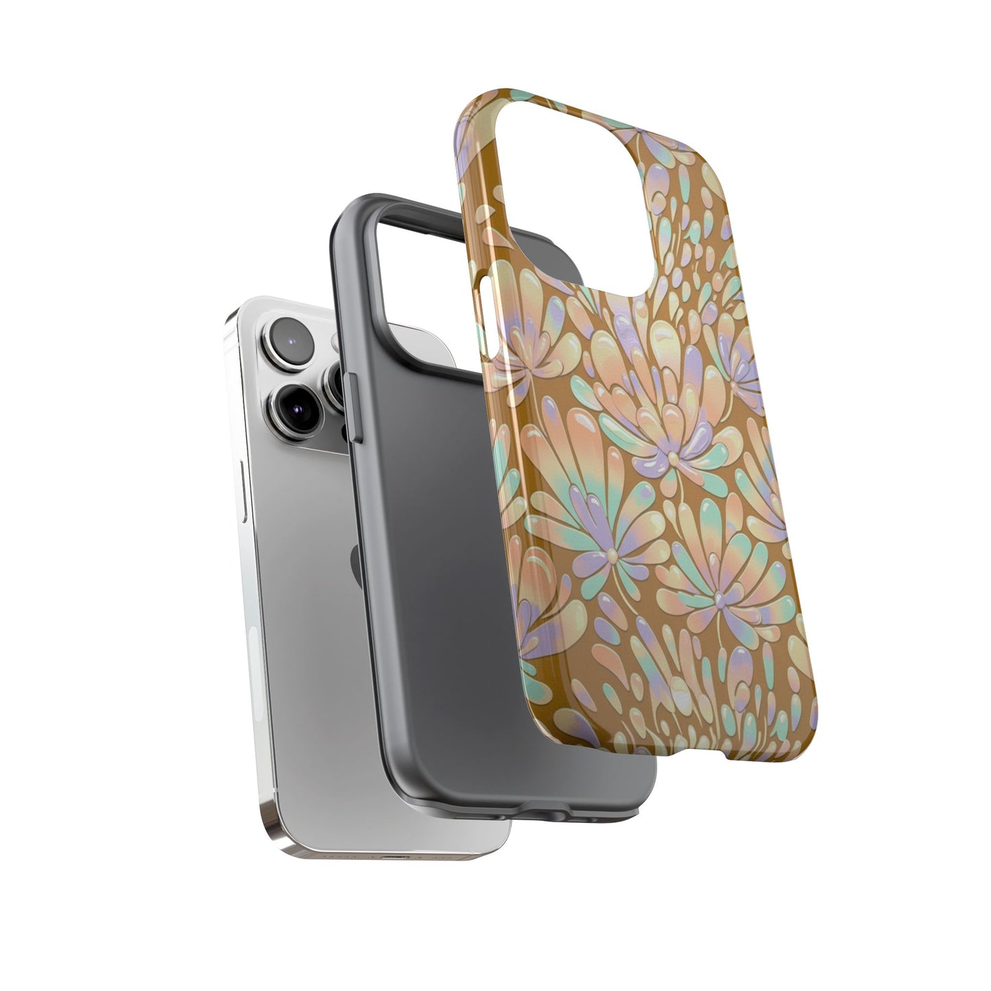 Floral Burst Tough Phone Case – Gold Pastel Botanical Protection