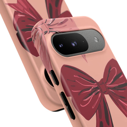 Bow Pattern Tough Phone Case — Pink, Red & Black Decorative Bows