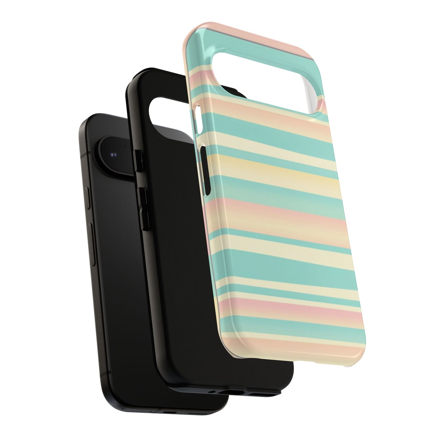 Pastel Striped Tough Phone Case — Mint, Peach & Cream Protective Cover