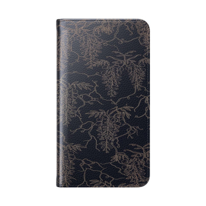 Botanical Noir Flip Phone Case — Dark Floral Wallet Cover with Card Slots
