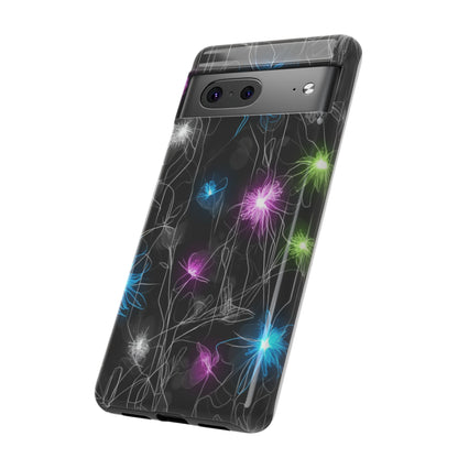Neon Floral Tough Phone Case — Glow Flower Protective iPhone Cover