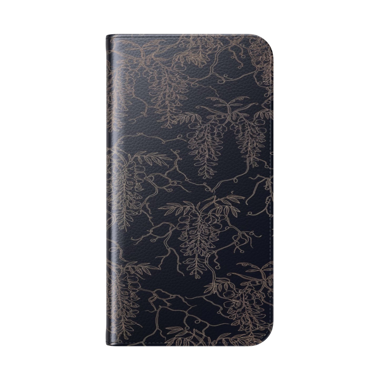 Botanical Noir Flip Phone Case — Dark Floral Wallet Cover with Card Slots