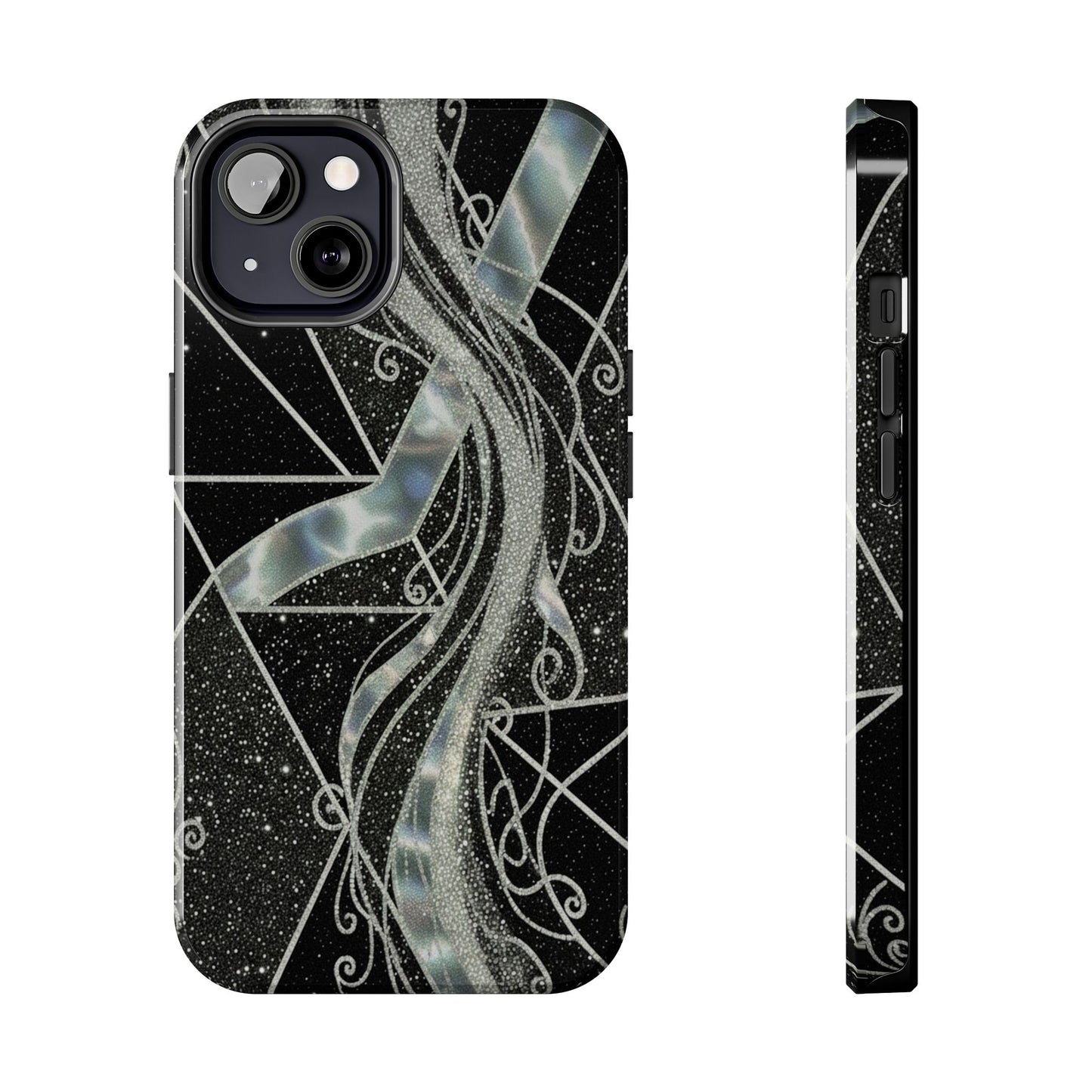 Geometry Tough Phone Case — Iridescent Ribbon on Black Celestial Background