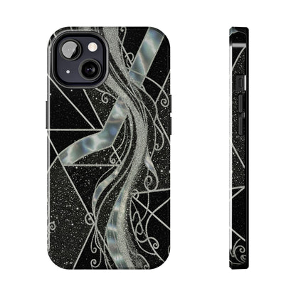 Geometry Tough Phone Case — Iridescent Ribbon on Black Celestial Background