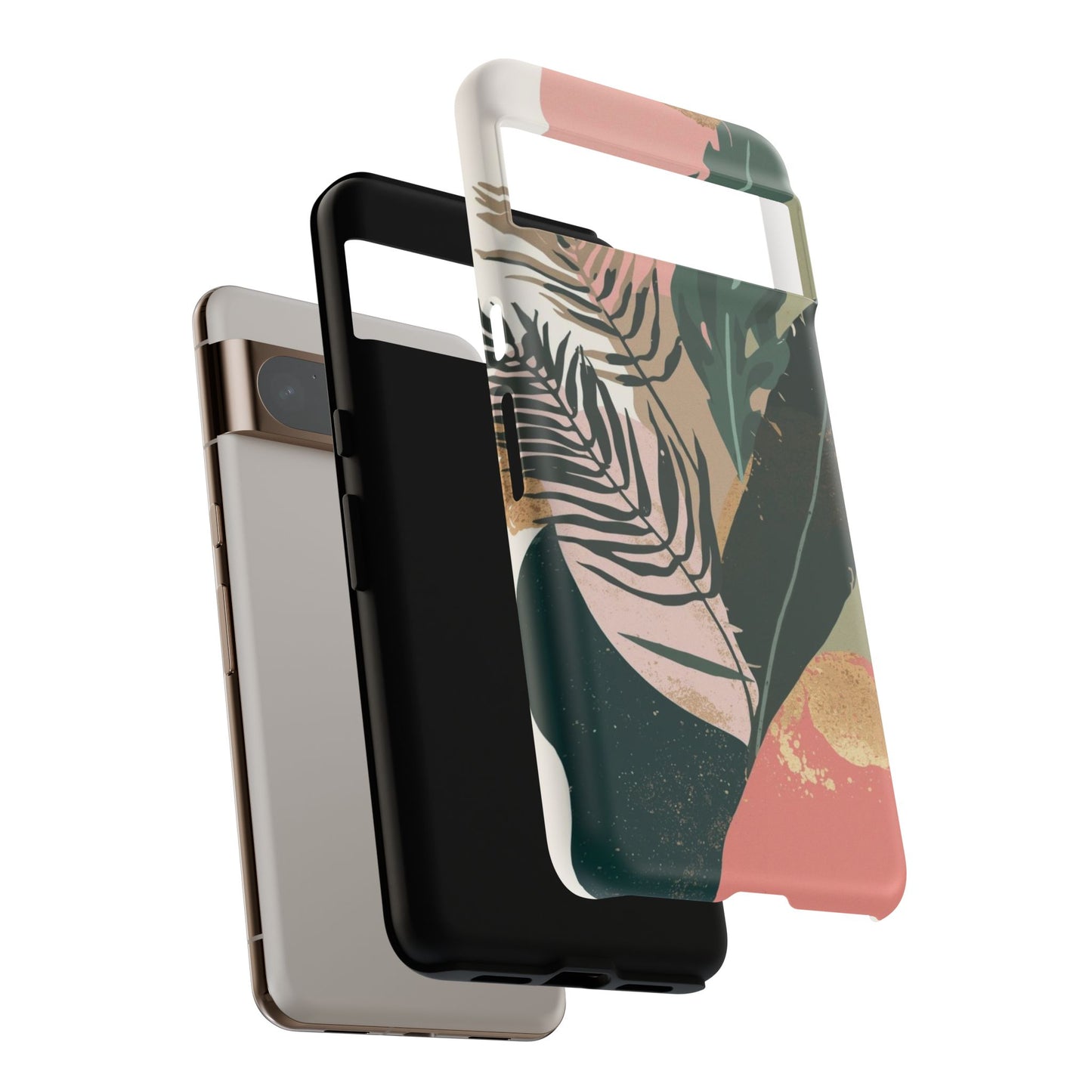 Tropical Leaf Tough Phone Case — Abstract Pink & Green Botanical Protective Cover