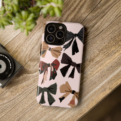 Bow Pattern Phone Case - Pink, Brown & Black Bows Protective Cover
