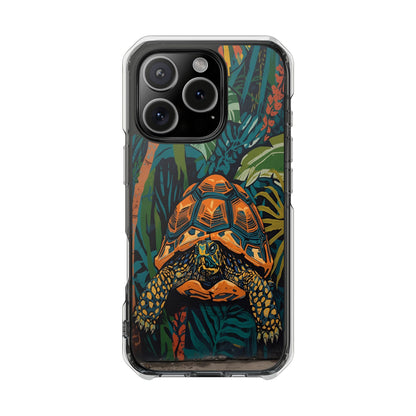 Tortoise Jungle Magnetic Clear Phone Case — Protective Clear Case with Tropical Tortoise Art