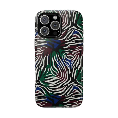 Zebra Camo Tough Phone Case – Green & Blue Animal Print Protective Cover