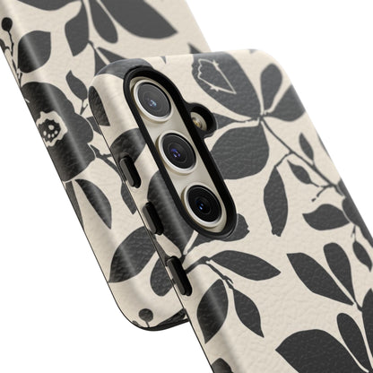 Black Floral Pattern Phone Case — Monochrome Botanical Tough Case