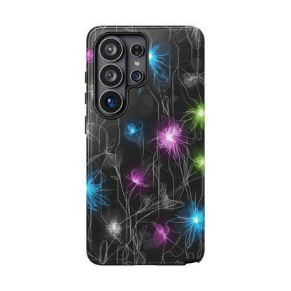 Neon Floral Tough Phone Case — Glow Flower Protective iPhone Cover
