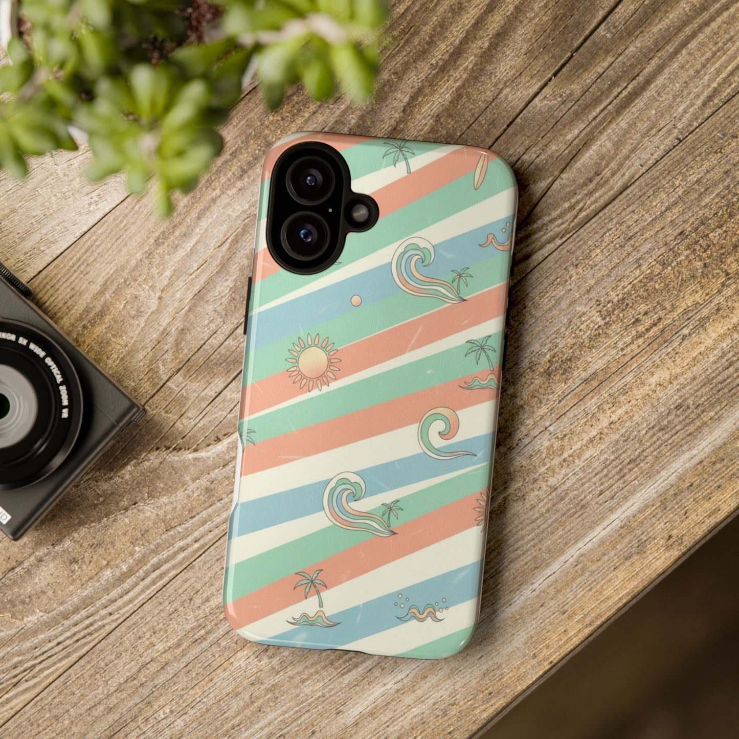 Surf Stripe Tough Phone Case — Retro Beach Waves Pattern