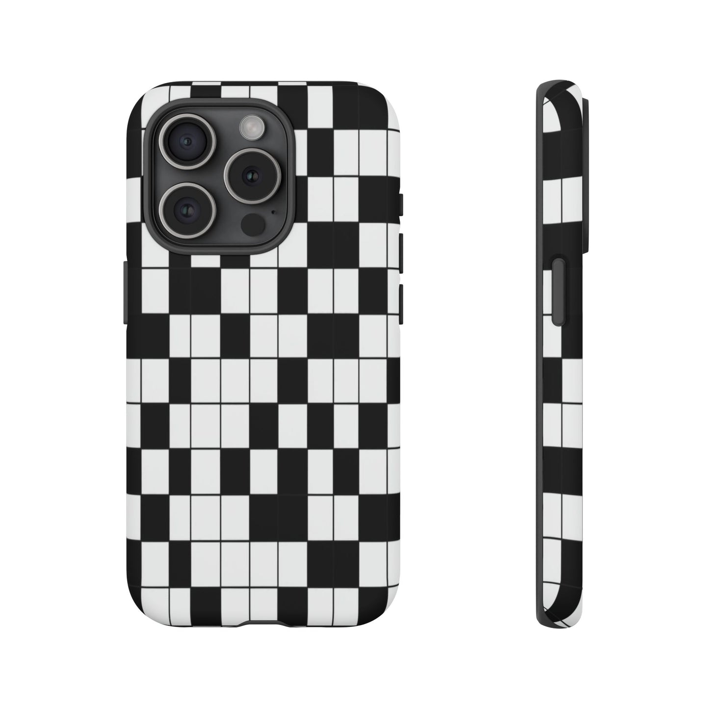 Crossword Grid Phone Case — Black & White Puzzle Pattern Tough Phone Cover