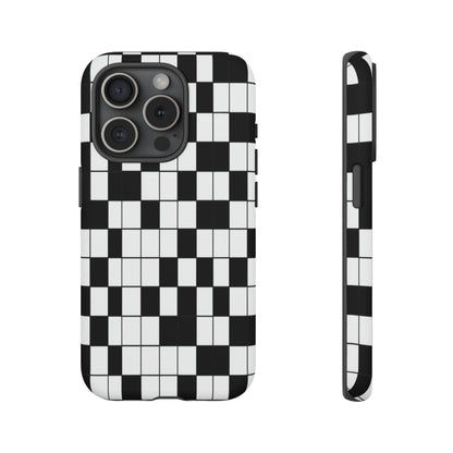 Crossword Grid Phone Case — Black & White Puzzle Pattern Tough Phone Cover