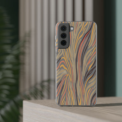 Marbled Neutral Stripe Phone Case — Abstract Beige & Terracotta Flexi Case