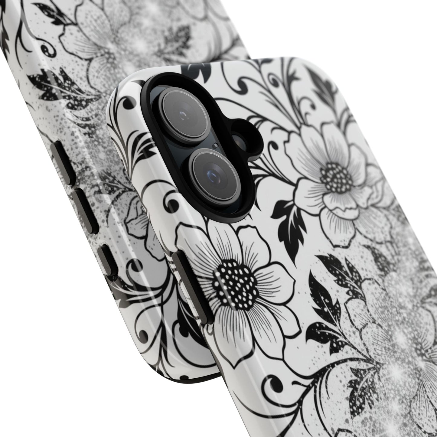 Floral Lace Phone Case — Black & White Vintage Flower Protective Case