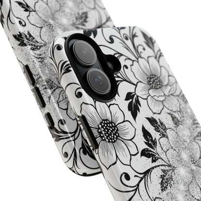 Floral Lace Phone Case — Black & White Vintage Flower Protective Case