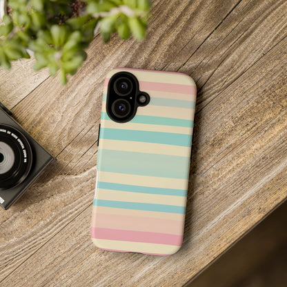 Pastel Striped Tough Phone Case – Protective Retro Rainbow Design