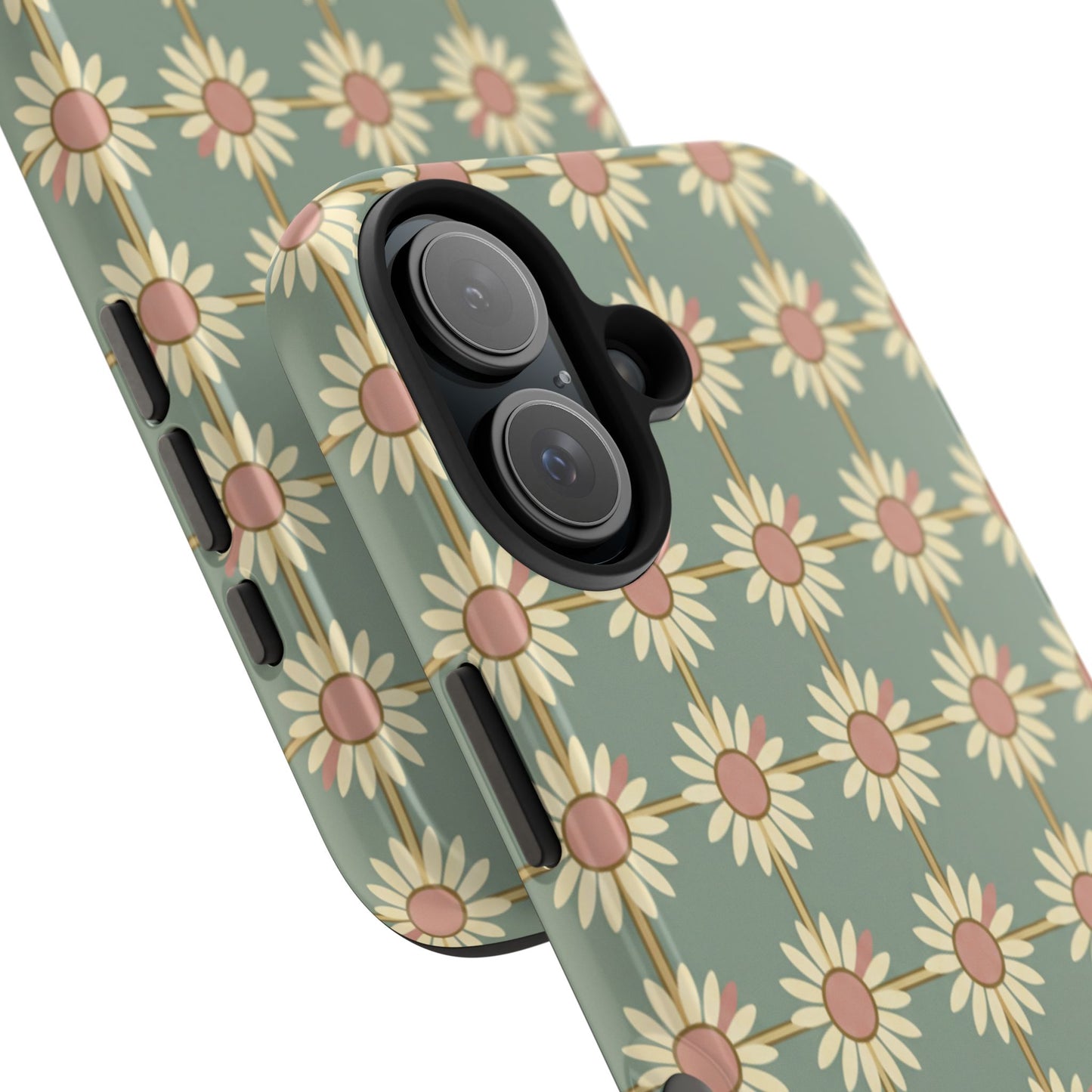 Daisy Pattern Tough Phone Case — Retro Floral Protective Cover