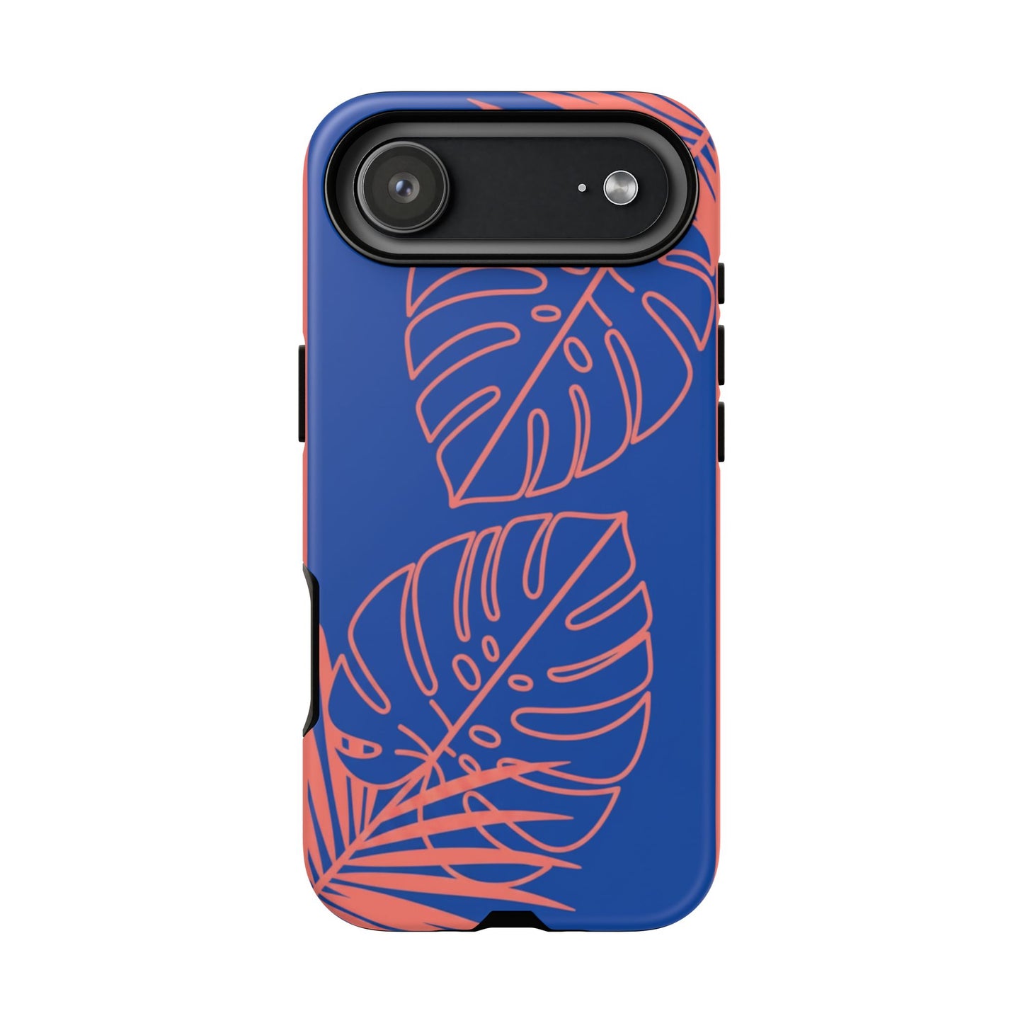Tropical Monstera Phone Case — Blue & Coral Leaf Protective Cover