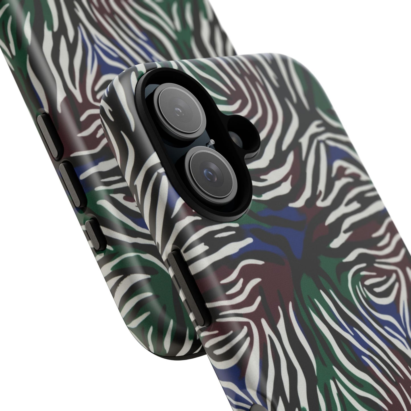 Zebra Camo Tough Phone Case – Green & Blue Animal Print Protective Cover