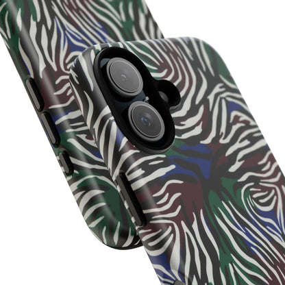 Zebra Camo Tough Phone Case – Green & Blue Animal Print Protective Cover