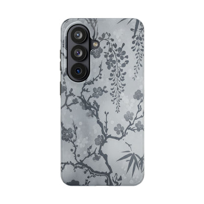 Tough Phone Case — Gray Cherry Blossom Ink Floral Design