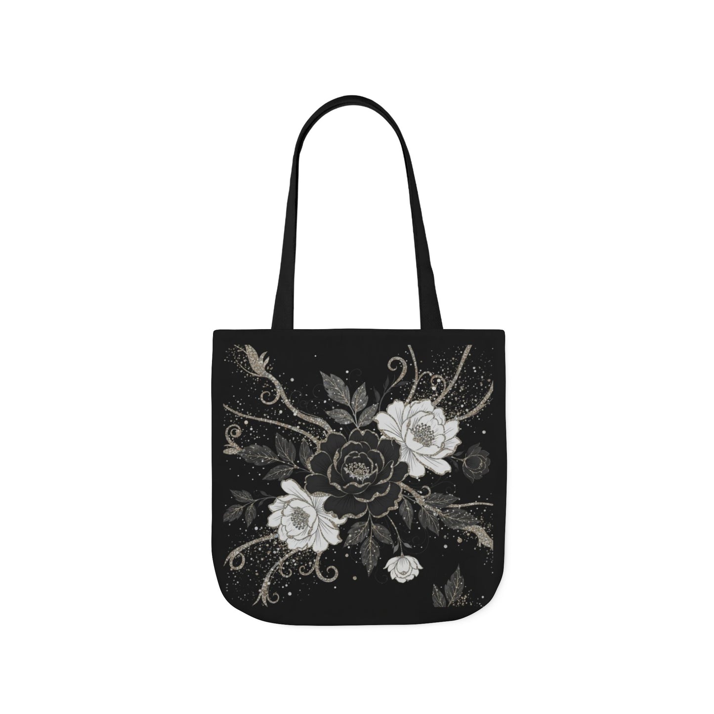 Floral Noir Canvas Tote — Black & White Rose Print