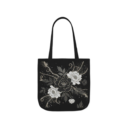 Floral Noir Canvas Tote — Black & White Rose Print
