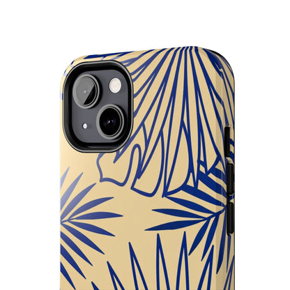 Tropical Palm Pattern Tough Phone Case — Navy Blue Fan Leaves on Sand