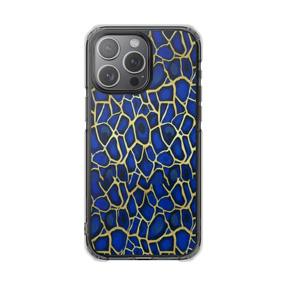 Blue & Gold Giraffe Pattern Clear Magnetic Phone Case
