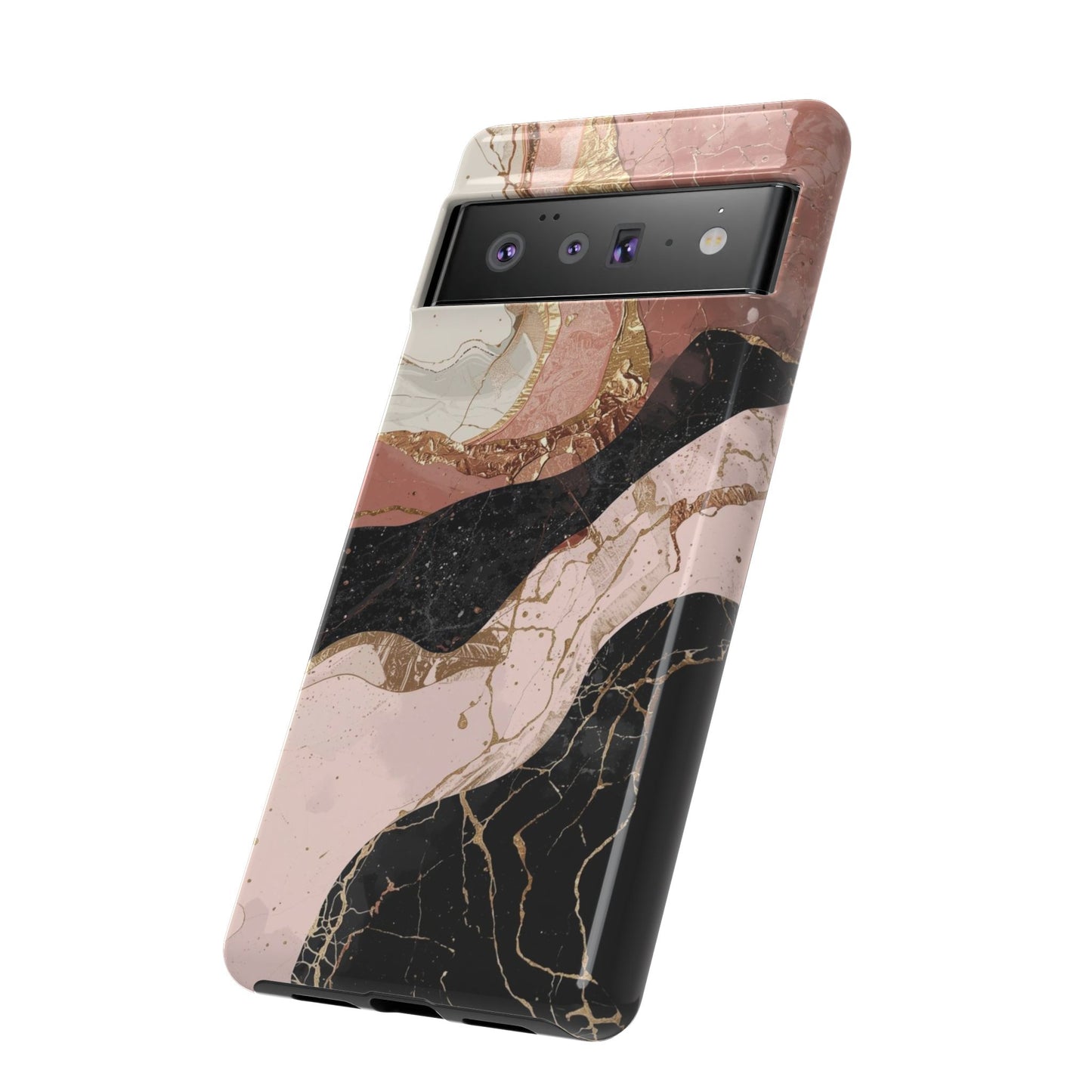 Marbled Rose Gold Phone Case — Abstract Pink & Black Protective Tough Case