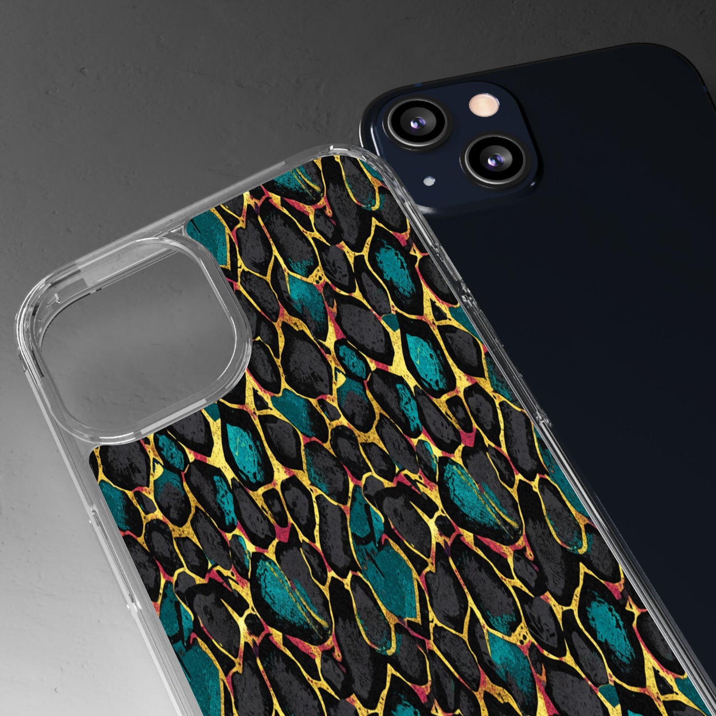 Teal Gold Leopard Clear Phone Case