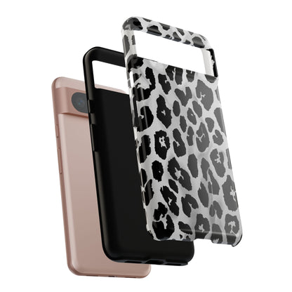 Leopard Print Tough Phone Case – Black & White Animal Pattern Protective Cover