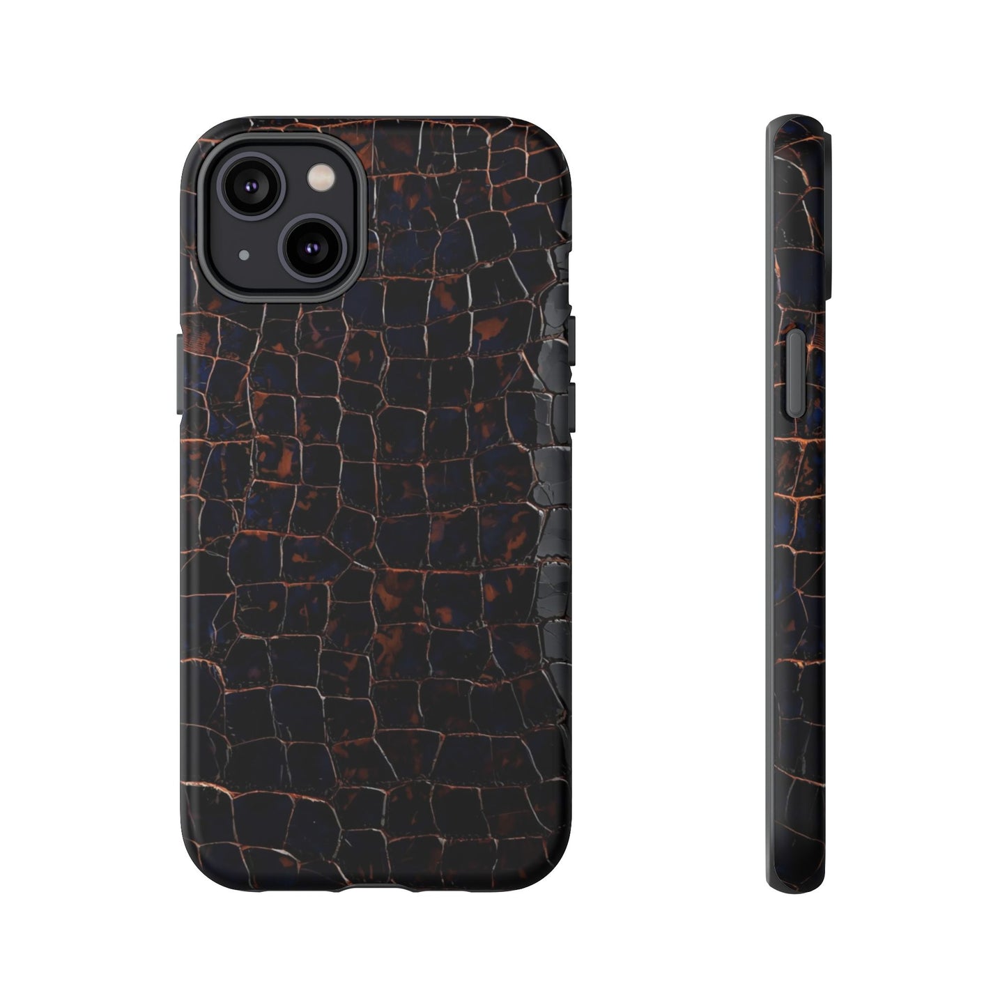 Croc-Embossed Tough Phone Case — Shockproof Black Alligator Texture