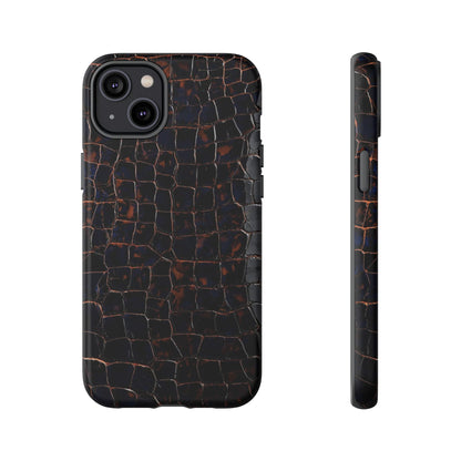 Croc-Embossed Tough Phone Case — Shockproof Black Alligator Texture