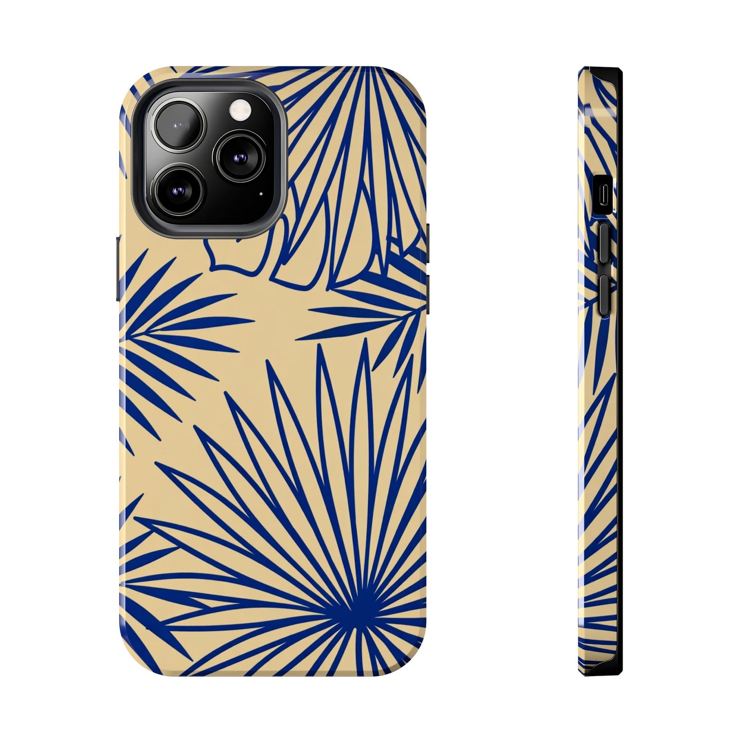 Tropical Palm Pattern Tough Phone Case — Navy Blue Fan Leaves on Sand