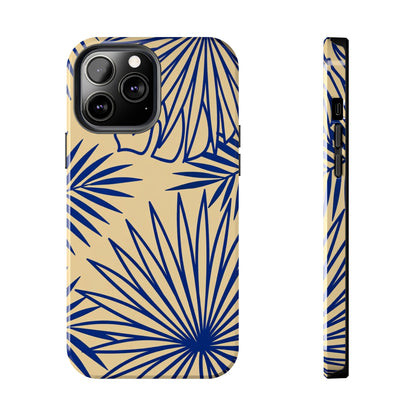 Tropical Palm Pattern Tough Phone Case — Navy Blue Fan Leaves on Sand