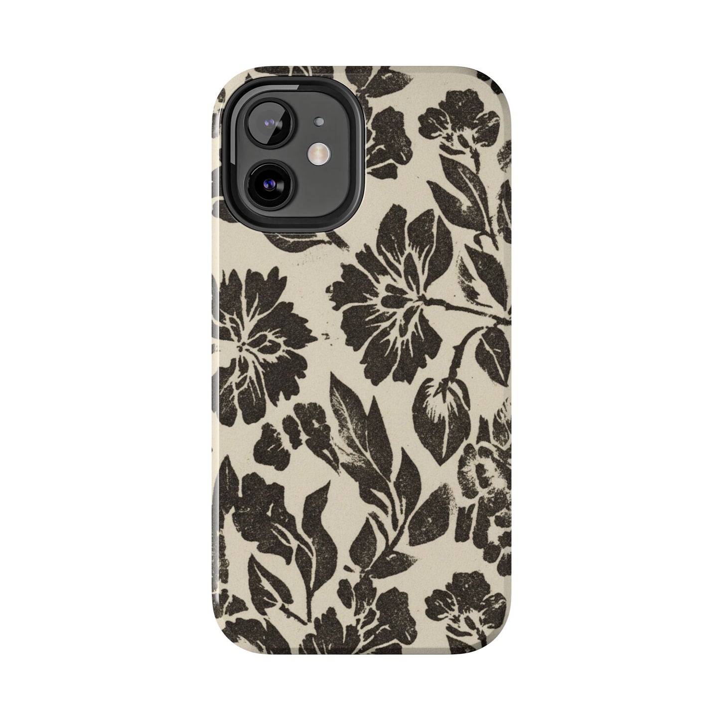 Floral Noir Tough Phone Case — Black Vintage Flower Protective Cover