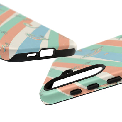 Retro Beach Stripes Phone Case — Sun, Waves & Palm Pattern Tough Case