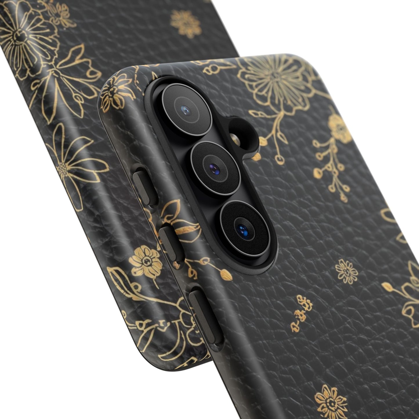 Floral Gold Foil Leather Texture Tough Phone Case
