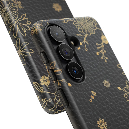 Floral Gold Foil Leather Texture Tough Phone Case