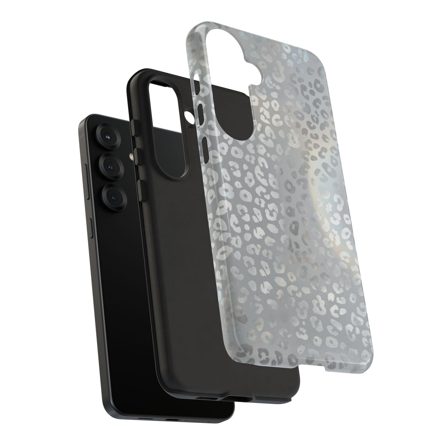 Grey Leopard Print Tough Phone Case — Durable Protective iPhone Cover
