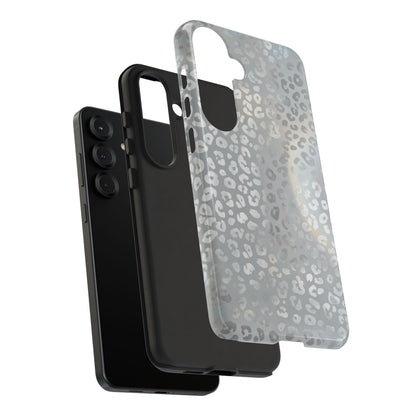 Grey Leopard Print Tough Phone Case — Durable Protective iPhone Cover