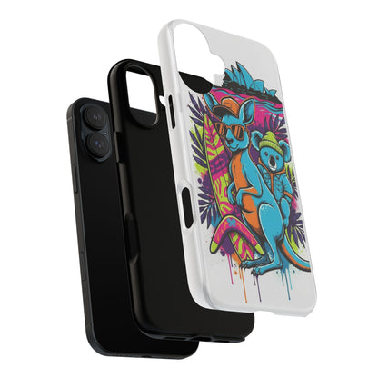 Kangaroo & Koala Surf Phone Case — Retro Neon Beach Art Tough Case