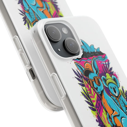 Kangaroo & Koala Surf Phone Case — Neon Aussie Beach Vibes Flexible Case