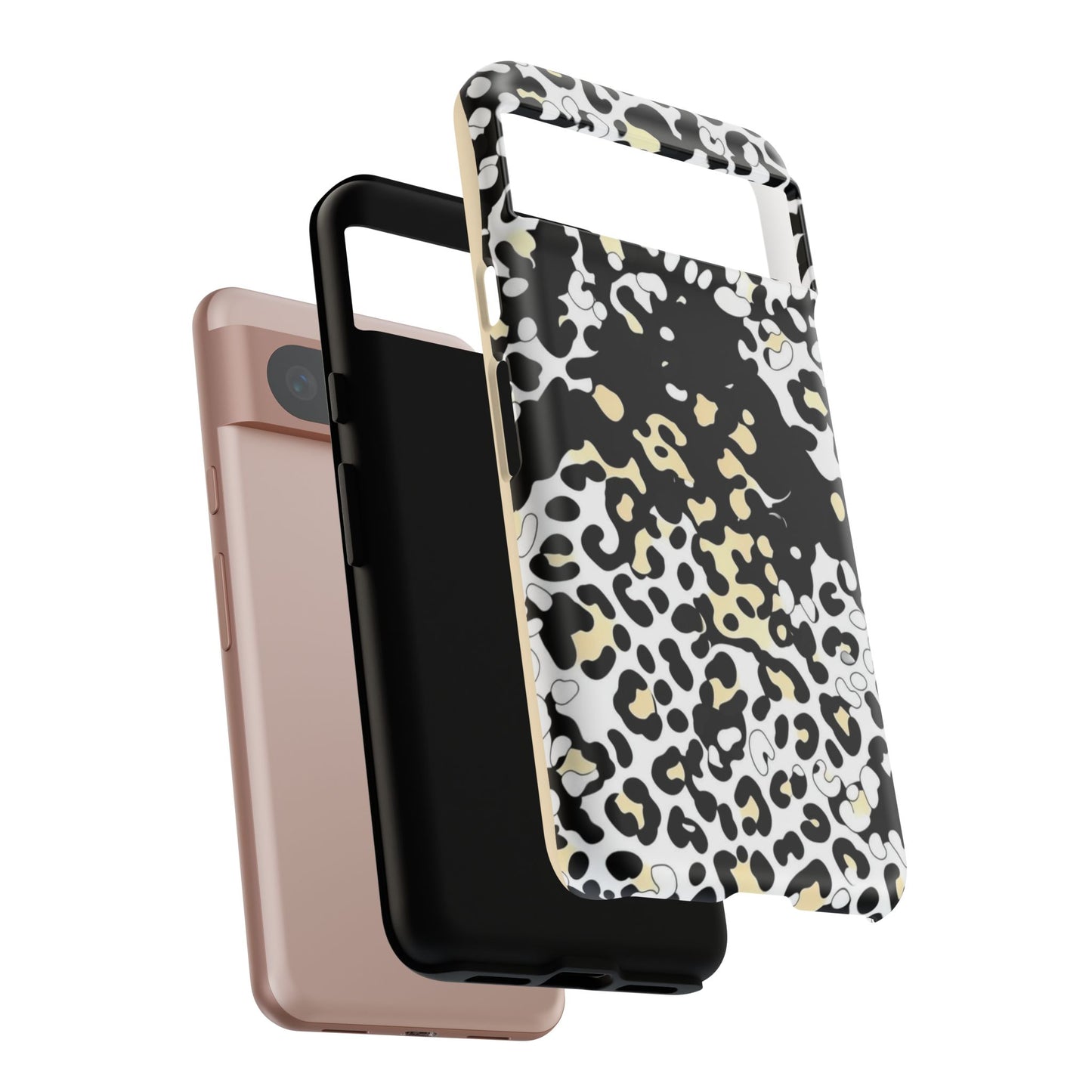 Leopard Splash Tough Phone Case — Black & Cream Animal Print Protective Cover