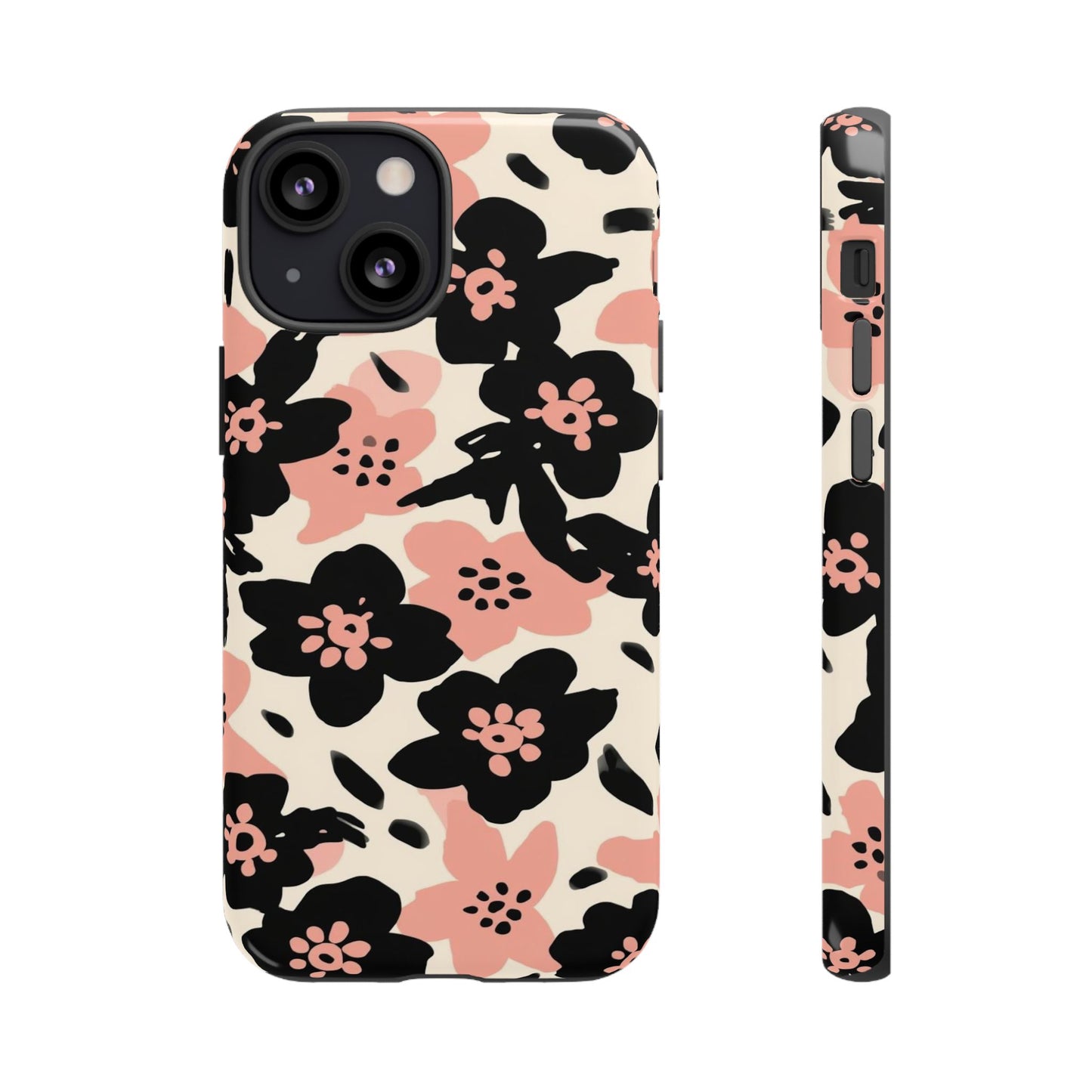 Floral Phone Case — Pink & Black Retro Blossom Protective Cover